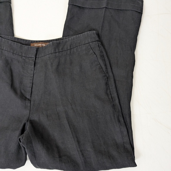 Black Linen Wide Leg Pants Tailored Structured Mid Rise Textured Lined Long - Picture 6 of 8